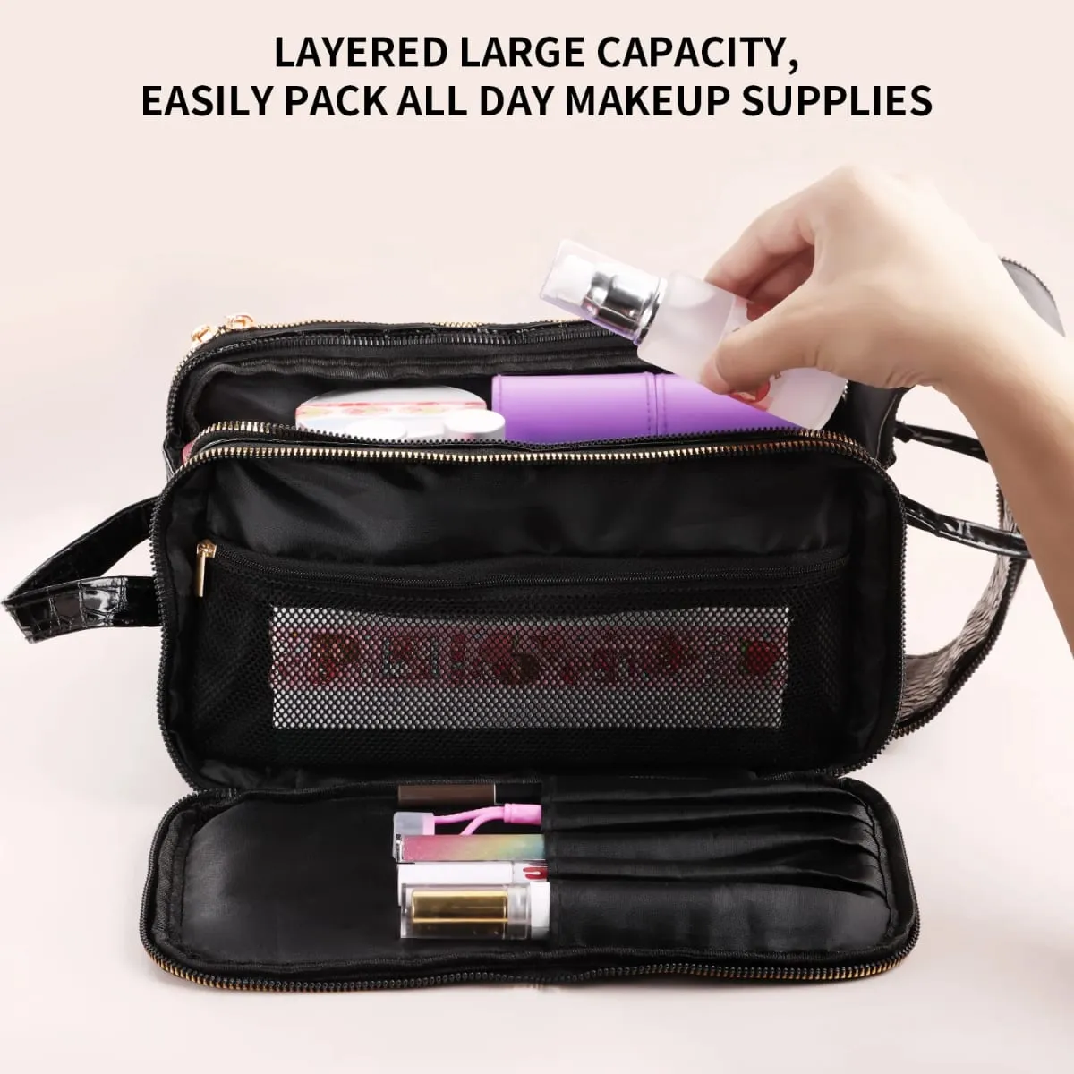 40/30/25/22Pcs Professional Makeup Brush Set with Crocodile Storage Bag Blush Highlight Eyeshadow Brushes for Daily Stage Makeup