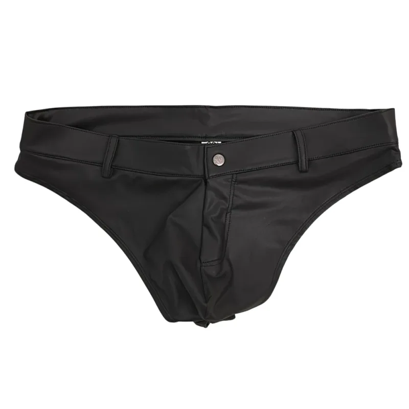 Men Faux Leather Shorts Thongs Button T Crotch Low Rise Very Hot Lingerie Sissy G-String T-Back Brief Underwear Men's Clothing — image 6
