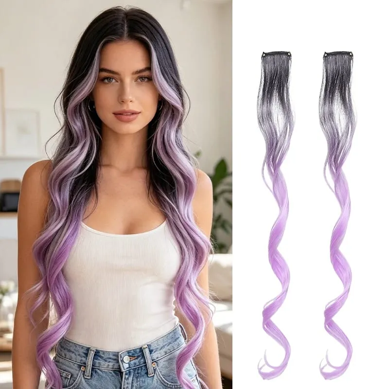 Gradient Wave Clip - in Hair Extensions 2pcs Synthetic Fiber Color - Blocked Tassel Ear - Side Dyeing for Daily Party Cosplay — image 13