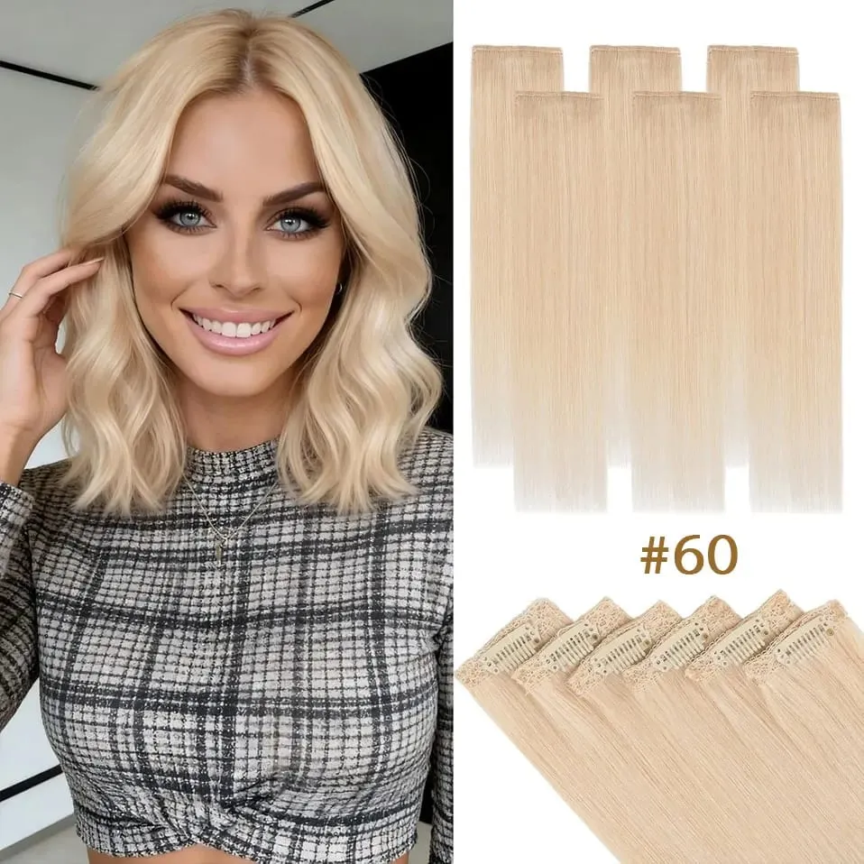 6 Pcs Clip In Human Hair Extensions Single Clip Ins Short Hair Extensions Seamless Straight Highlight Hairpieces for Women — image 20