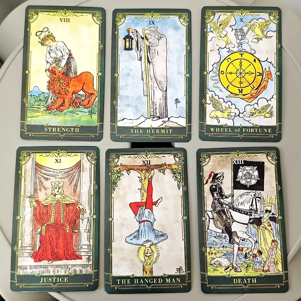 A.E. Classic Tarot 78 ks Rider Waite System Tarotové karty se zlacenými okraji tmavě zelené s průvodcem pro začátečníky 10,3*6cm — image 5