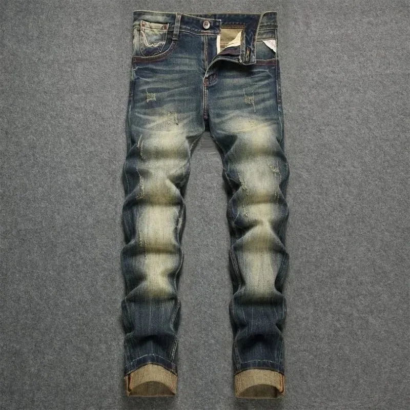 Spring/Autumn Fashion Trendy American Retro Straight Leg Stretch Denim Jeans Men's Casual Loose Fit Sports High Quality Jeans