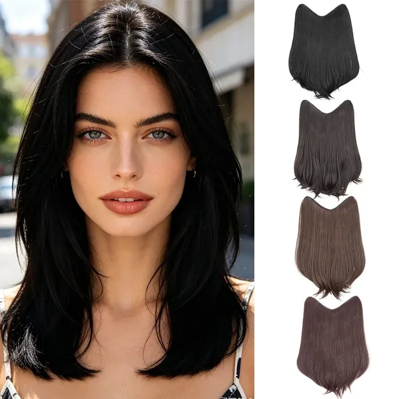 18Inch Synthetic Elegant V-Shape Internal Buckle Clip-In Hair Extensions Invisible Soft Hairpiece for Women Daily Use