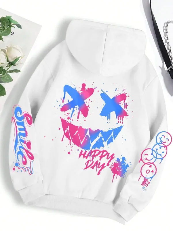 New Autumn Men's Personalized Smiling Face Print Comfortable Breathable Hooded Sweatshirt Outdoor Street Fashion Hooded Sweatshi — image 3