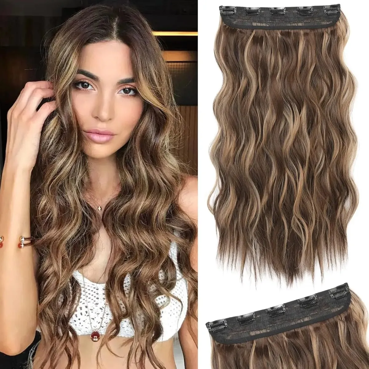 Highlight #4/27 Body Wave One Piece Clip In Hair Extensions Brazilian Hair Ombre 3/4 Full Head 5 Clip In Human Hair Extensions