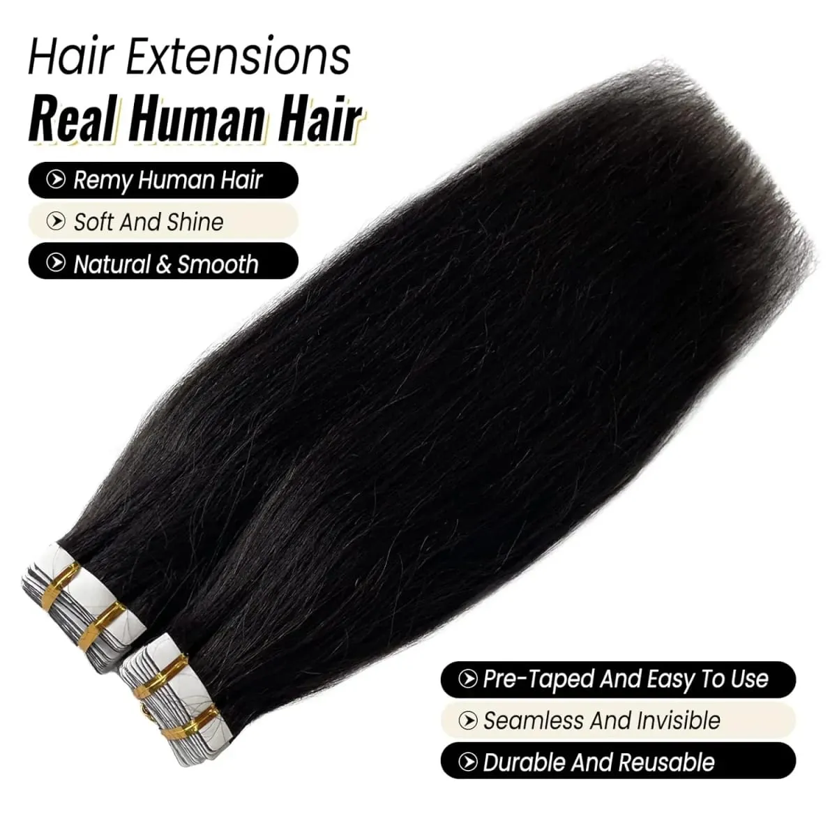 20Pcs/50g Straight Tape In Hair Extensions Full Head 100% Human Hair Tape ins Adhesive Invisible Glue Natural Black 24 26 Inches — image 5