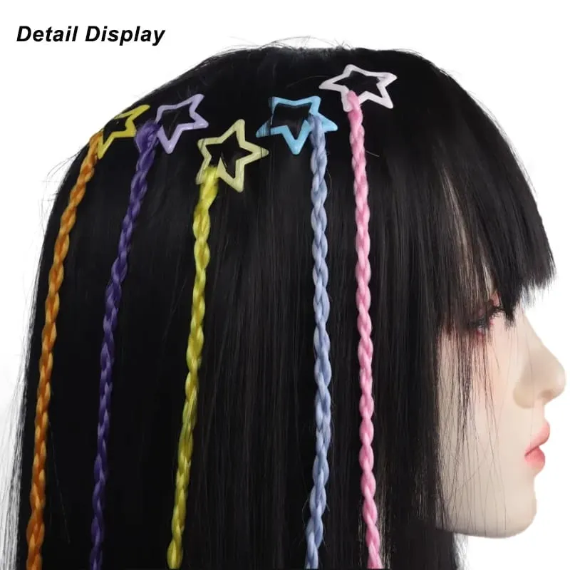 Rainbow Synthetic Braided Hair Pieces 5Pc Color Star Hair Clips DIY Hair Accessories For Halloween Birthday Music Festival Party — image 2