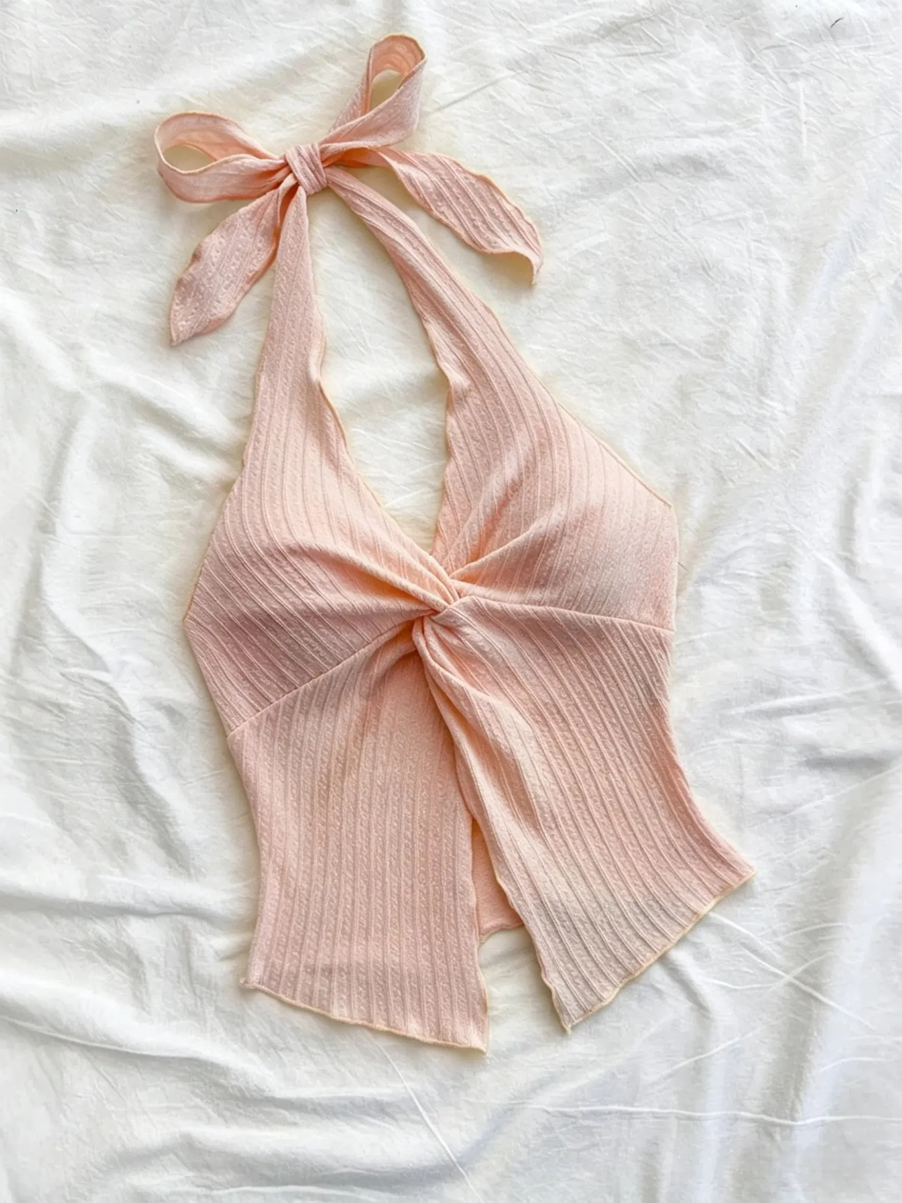 Sexy V-neck Halter Neck Crop Top for Women Summer Sleeveless Solid Split Backless Top Y2K Clothes — image 7