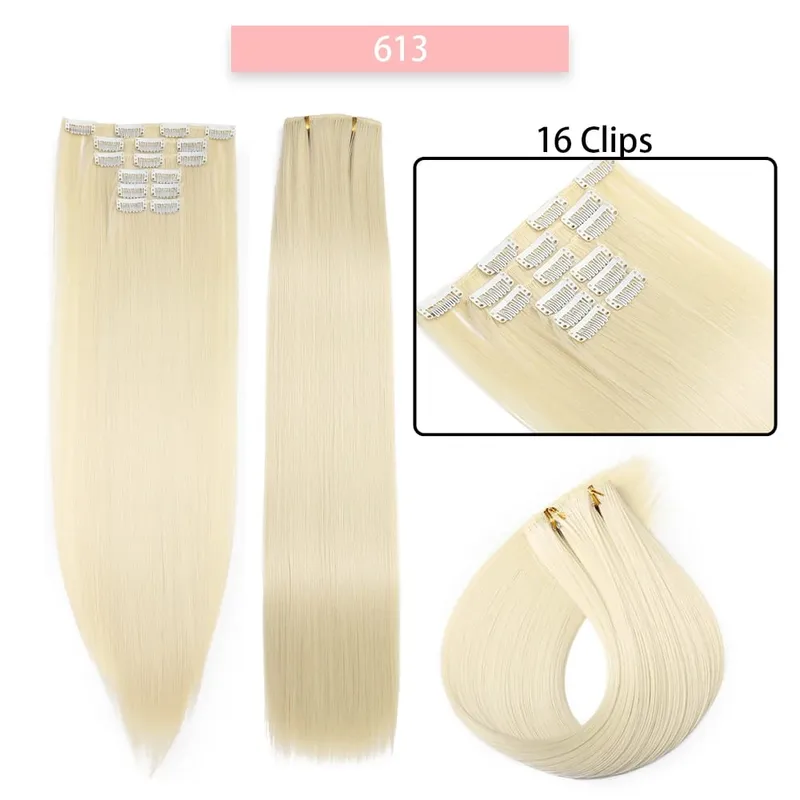6-Piece Set 24-Inch Synthetic Clip-On Hair Extensions Straight Hair Removable Lightweight Synthetic Wig Women's Exclusive