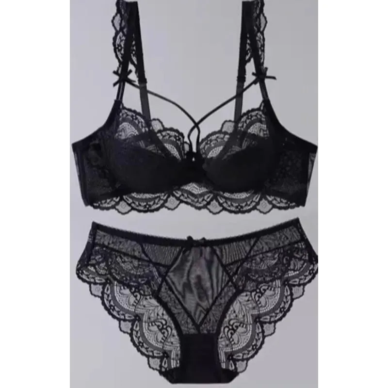 Elegant French Style Lace Lingerie Set Slim-Fitting Adjustable Gathers Larger Busts Smaller Look Women Soft Bra S-2XL Comfor Bra