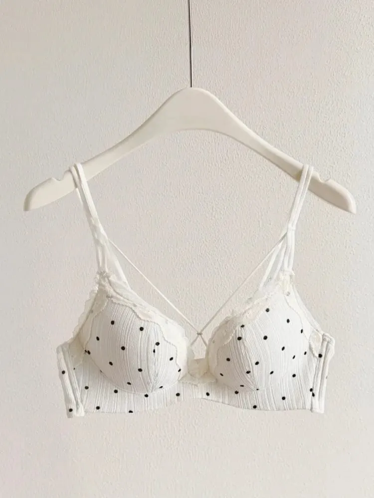 Hot Sale 2026 Sexy Polka Dot Lingerie Set Push Up Small Bust Enhance Side Support Anti Sagging Thin Straps Beautiful Back Bra