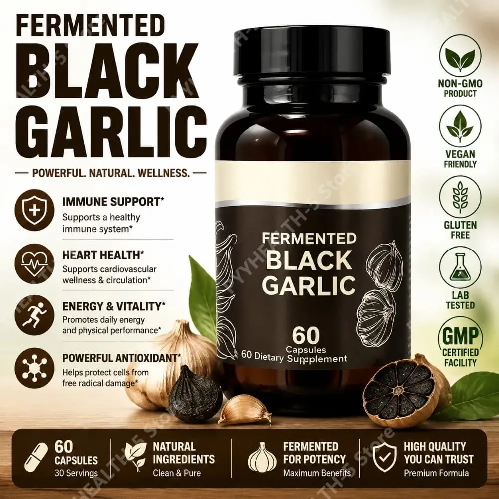 Fermented Black Garlic Capsules for Adults - Supports Overall Wellness Circulation & Antioxidant Health 60 Capsules Non-GMO