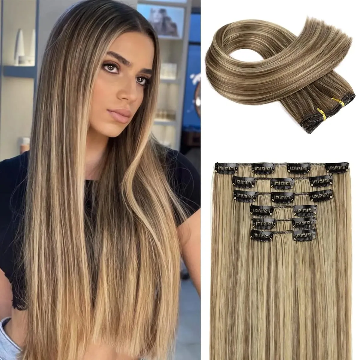 6Pieces/Set Clips in Hair Extensions 24 Inch Synthetic Long Straight Extensions for Women Hairpiece — image 4
