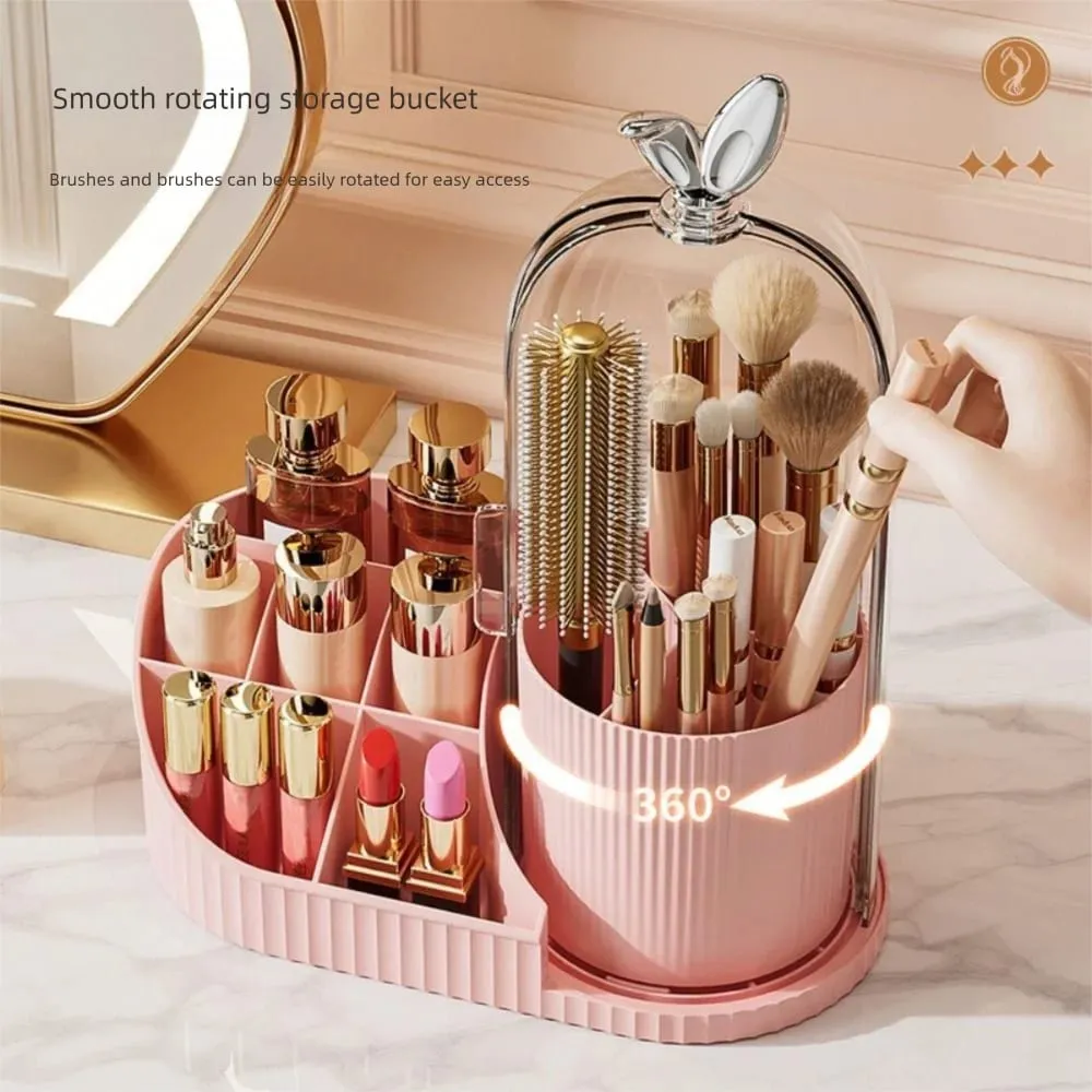 PP Makeup Brushes Storage Box 360° Rotating Large-capacity Drawer Storage Organizer Multi-compartment Dustproof