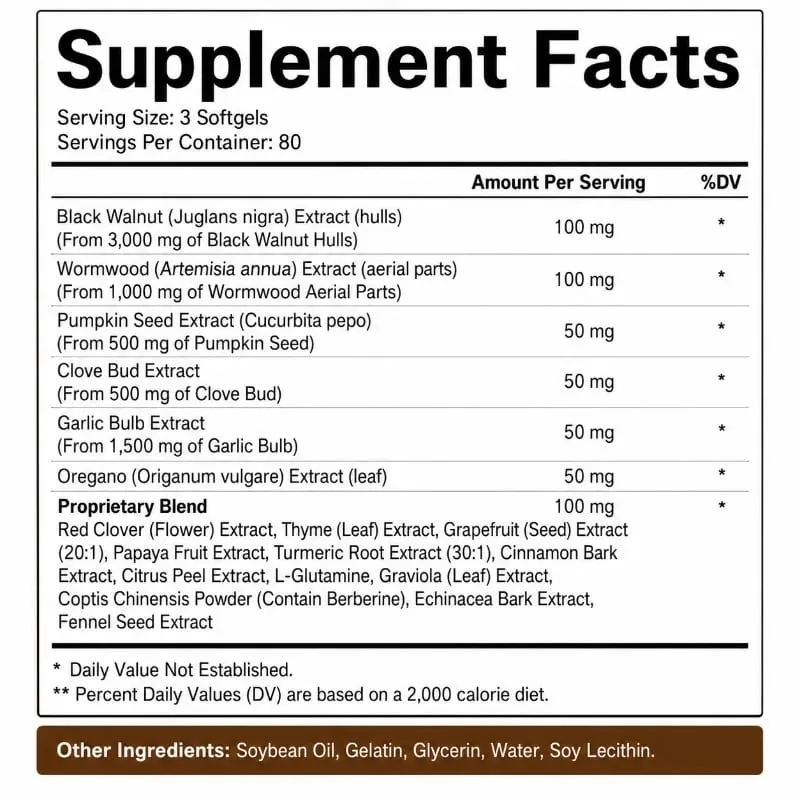 Wormwood Black Walnut Clove Capsules 6600mg Support Cleanse Detox and Intestinal Guard 18 in 1 Herbal Blend Extract 240 Count — image 5