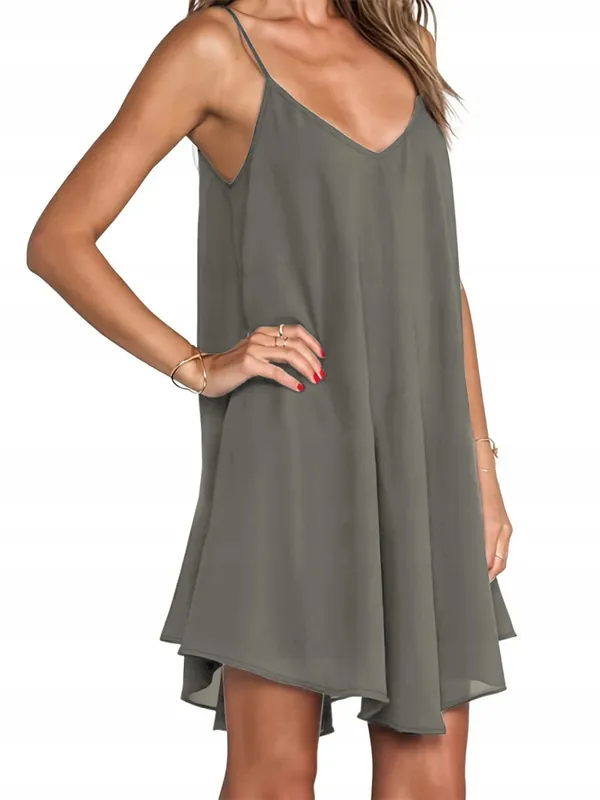 Pure Color V-Neck Asymmetric Hem Plus Size Knit Spaghetti Strap Maxi Dress Soft Comfort Effortless Chic Casual All Season Lightweight Solid Flowy Sleeveless Long Dress For Curvy Women