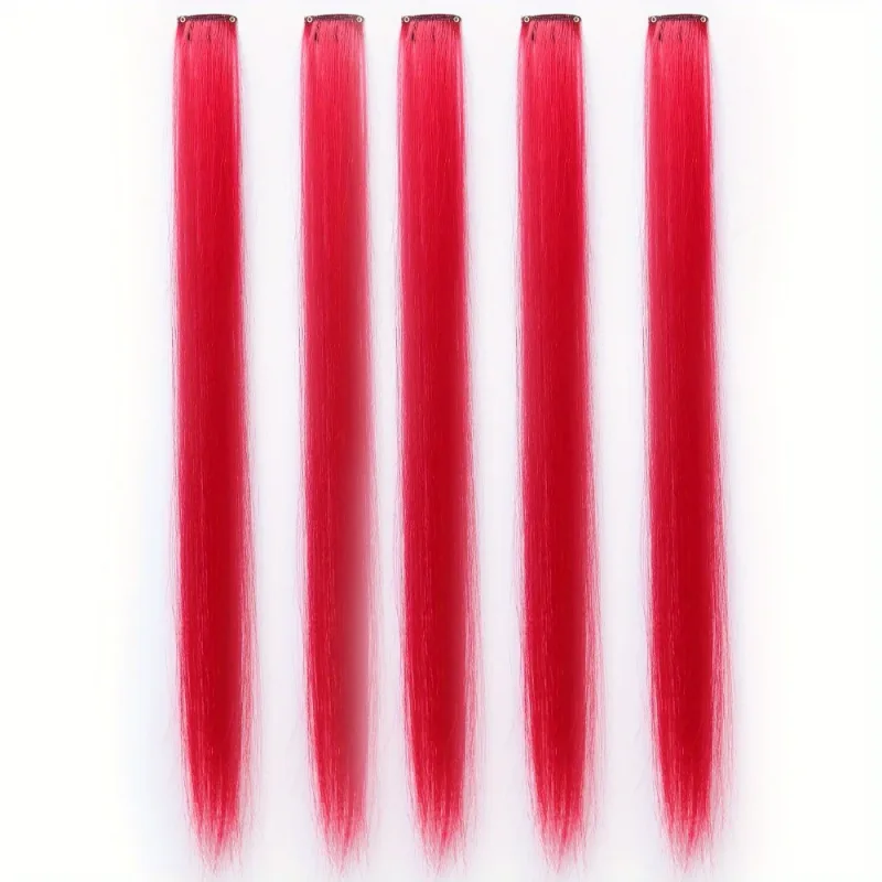 5pcs/set Colorful Clip In Synthetic Hair Extension Rainbow Long Straight Hairpieces For Women Girl Kids Y2K Style Daily Party — image 11