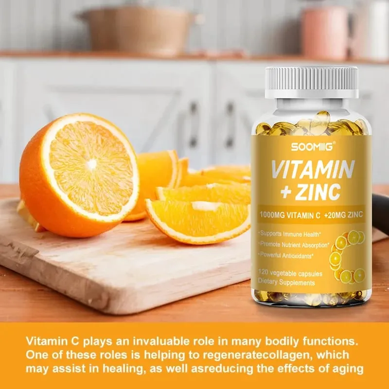 Soomiig Vitamin C with Zinc Capsules Vitamin C 1000MG Zinc 20 Mg for Immune Support Powerful Antioxidant & Energy Production
