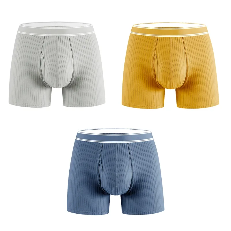 3PCS/Pack 100% Cotton Solid Striped Man Undrewear Lengthen Breathable Fitness Boxers Hombre Crotch Side Opening Men's Underpants