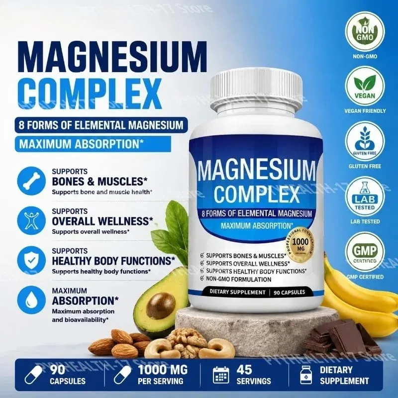 Nutrition Magnesium Complex Capsules 8-Form Elemental Magnesium Supports Healthy Body Functions 1000 Mg 90 Capsules — image 2