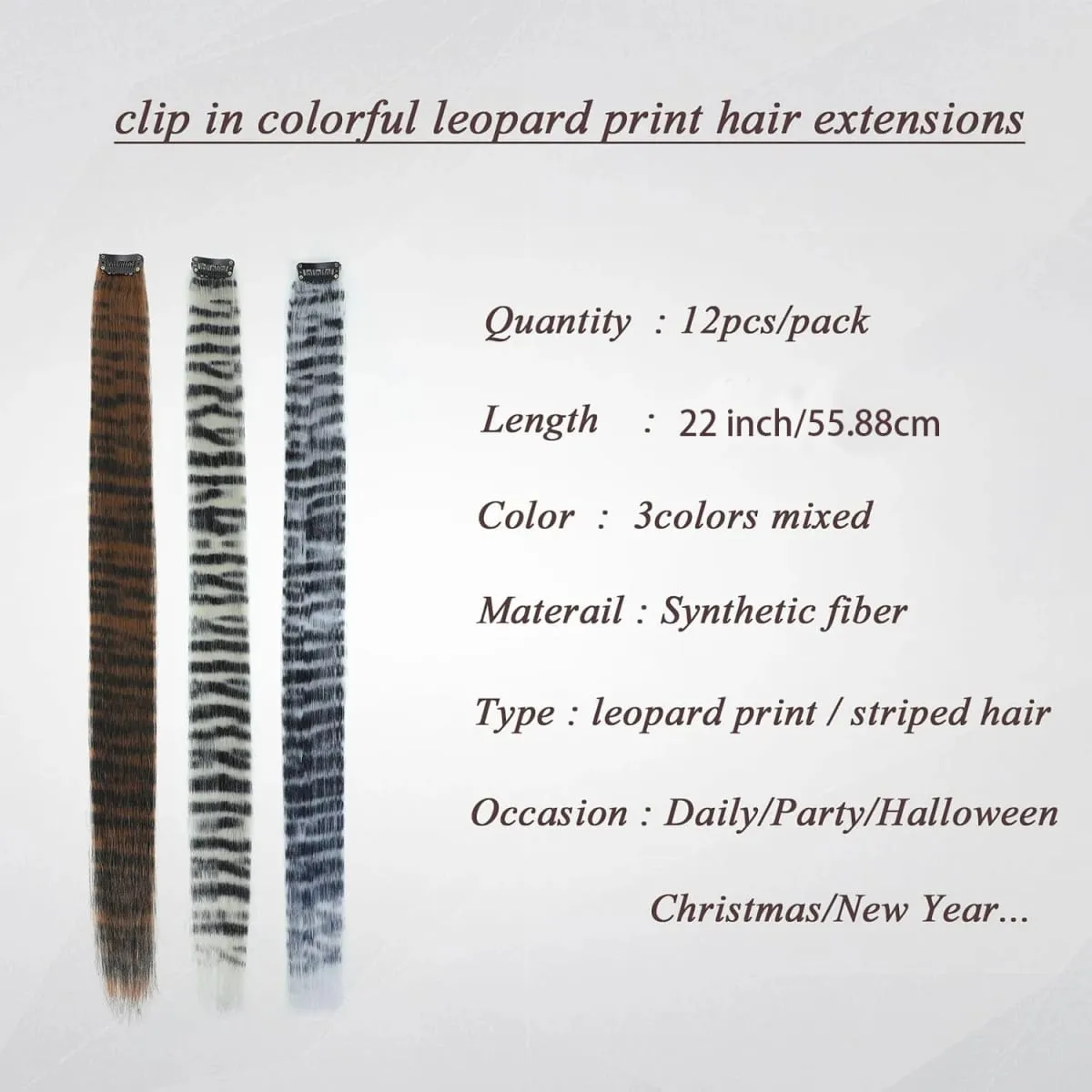 Clip in Hair Extensions 22 Inch Brown/Grey/White Synthetic Long Straight Hypoallergenic and Reusable Volumized Wavy — image 4