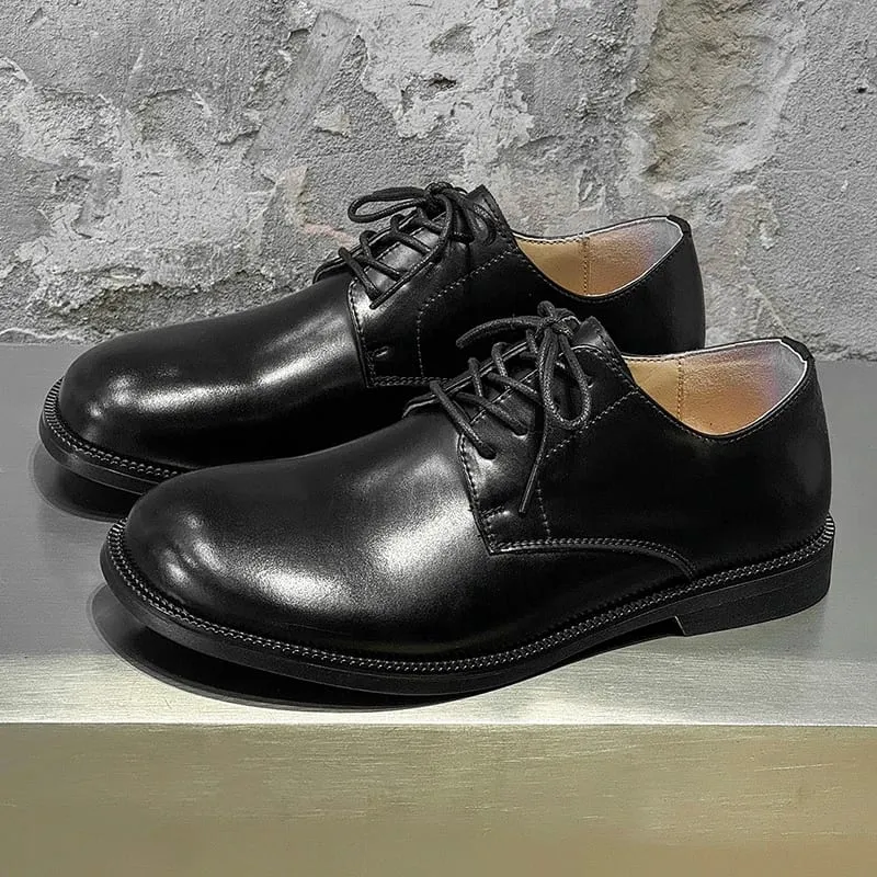 Herren-Derby-Schuhe mit runder Spitze und Schnürung, Retro, schlicht, rutschfest, atmungsaktiv, bequem, modisch, Pendlerschuhe