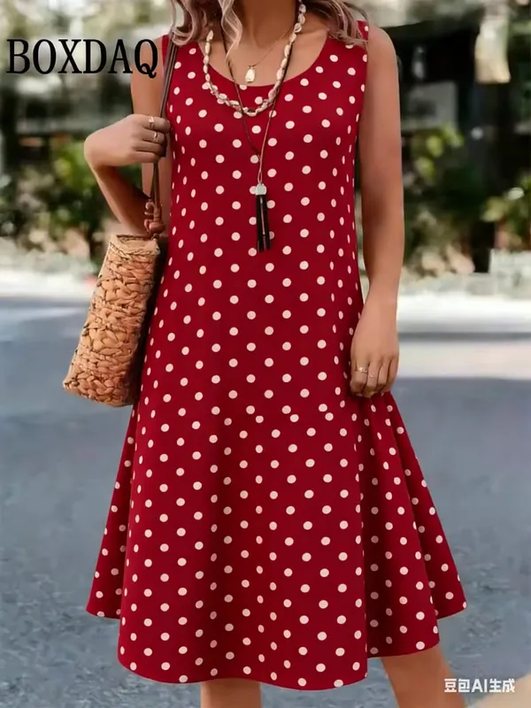 Summer Hot Sale Polka Dot Sleeveless Dress Elegant Women's Fashion 3D Print Mini Dress Casual Round Neck Loose Women's Clothing — image 8