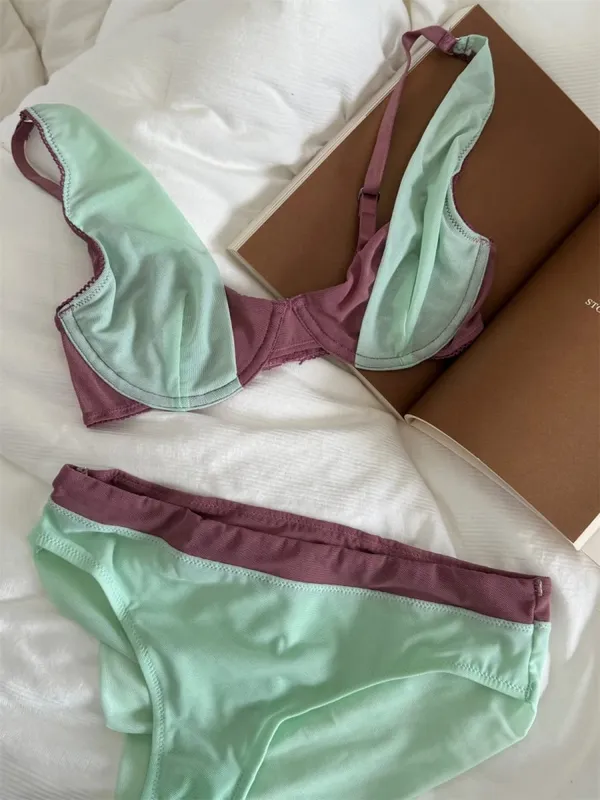 Bra mesh comfortable lingerie with underpants suit small fresh underwear up support large breasts show small bra set — image 2