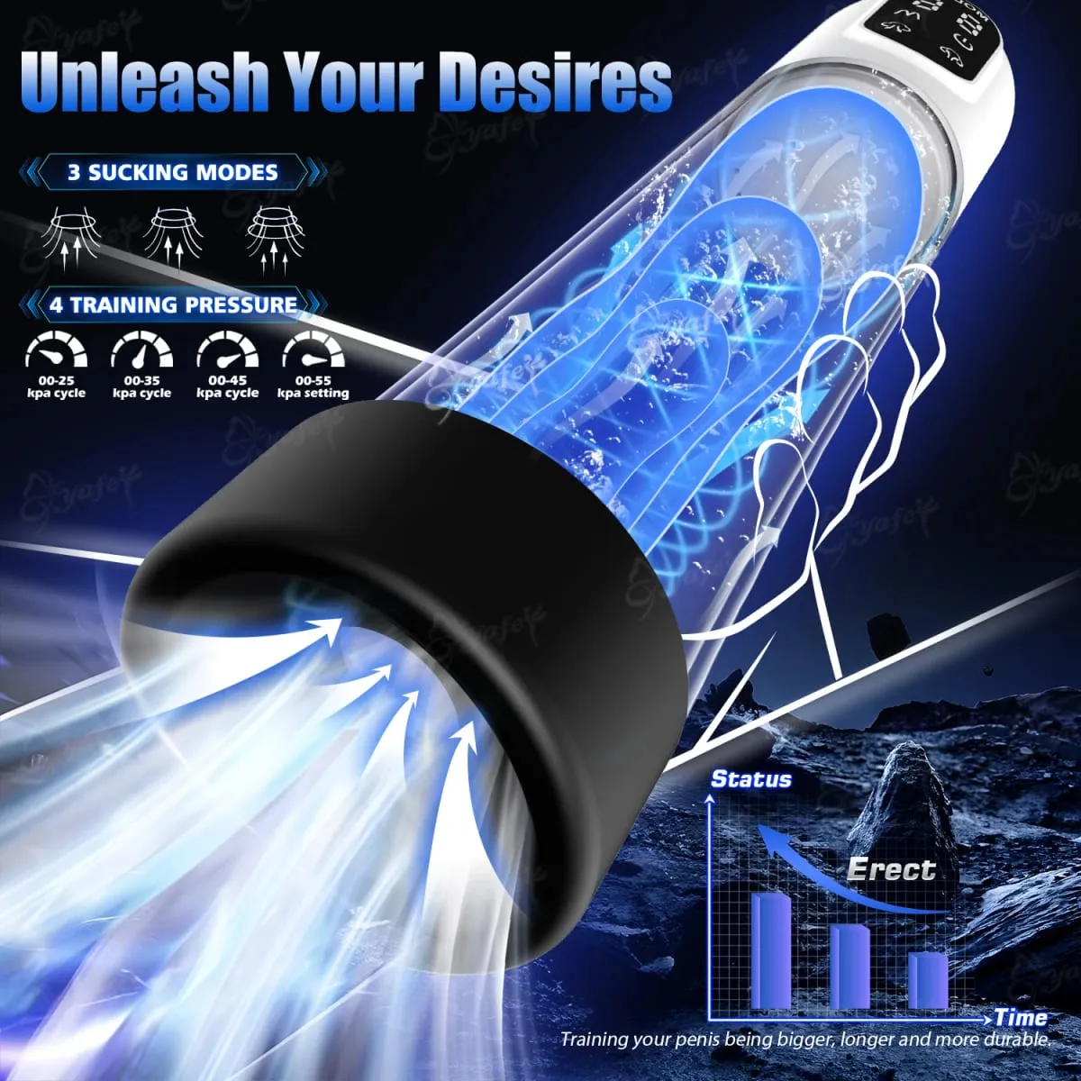 Electric Penis Pump Adult Sex Toys for Men Water Pump Penis Erectile Extender 4 Training 3 Suction Modes 6 Penis Ring 3 Sleeves