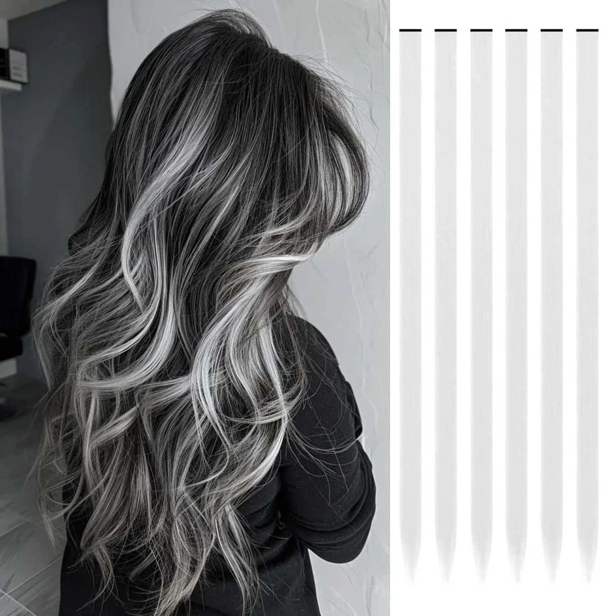 6 Pcs Clip Extensions Synthetic 24 Inch Colored Hair Extensions Party Highlights Long Straight Hairpieces for Women Kids Girl