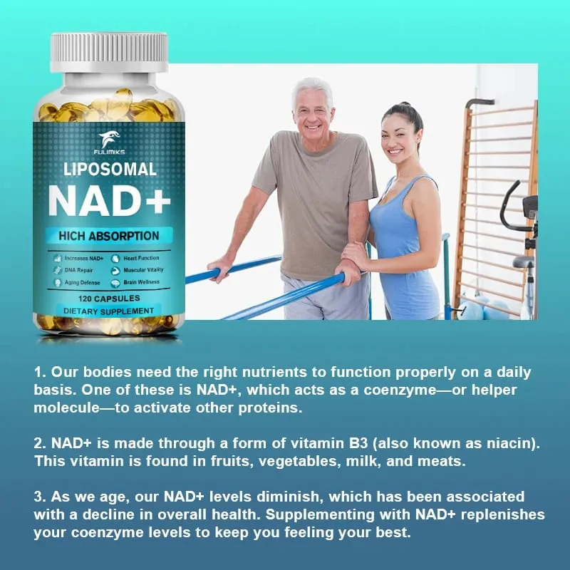 תוסף קפסולות NAD Liposomal NAD+ תוסף - Aging Defense Cellular Energy תפקוד הלב והמוח