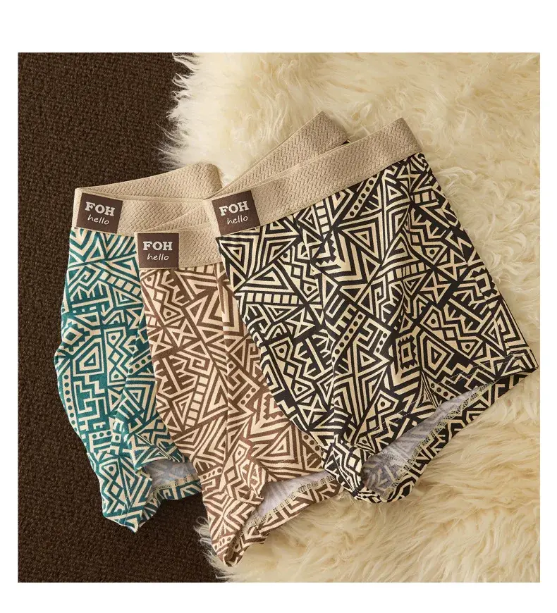 1/3 Pcs Men's Cotton Boxer Shorts Breathable Comfortable Underwear Man Printed Trendy Ethnic Retro Square Underpant Male Panties — image 10