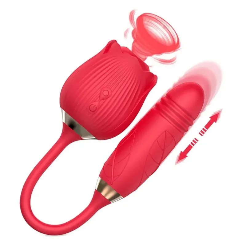 Rose 3v1 Sucker Vibrator pro ženy Teleskopický stimulátor klitorisu Dildo Olizování vagíny Masturbátor Sexuální hračky pro ženy