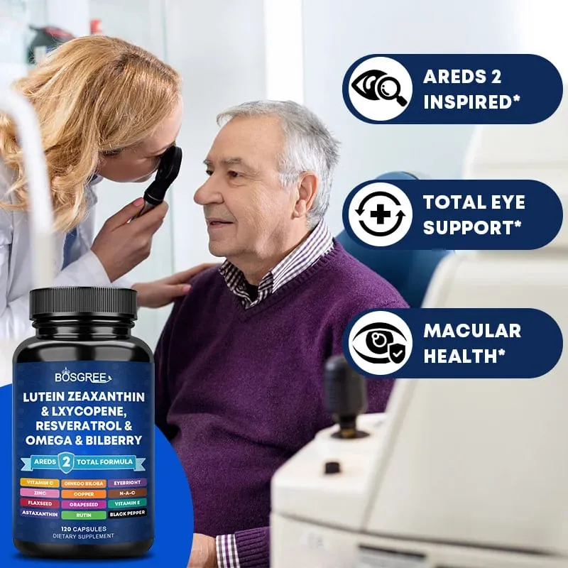 Lutein Zeaxanthin Capsules-Protect Blue Light Support Eye Health and Brighten Eyes- Areds 2 Eye Vitamin and Mineral Supplements