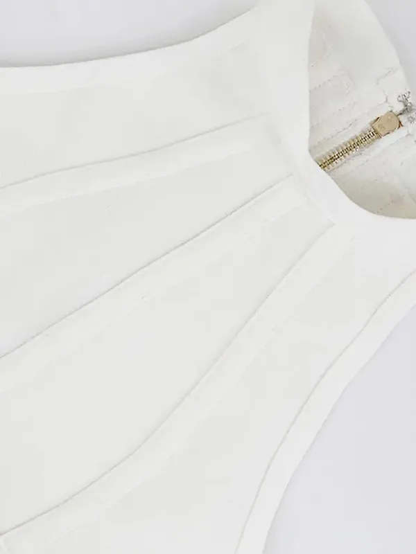 Sexy Summer Elegant Dress Elastic White Solid Stretched Empire Bodycon Dress 2024 Women Fashion Party Dress XL Wholesale — image 7