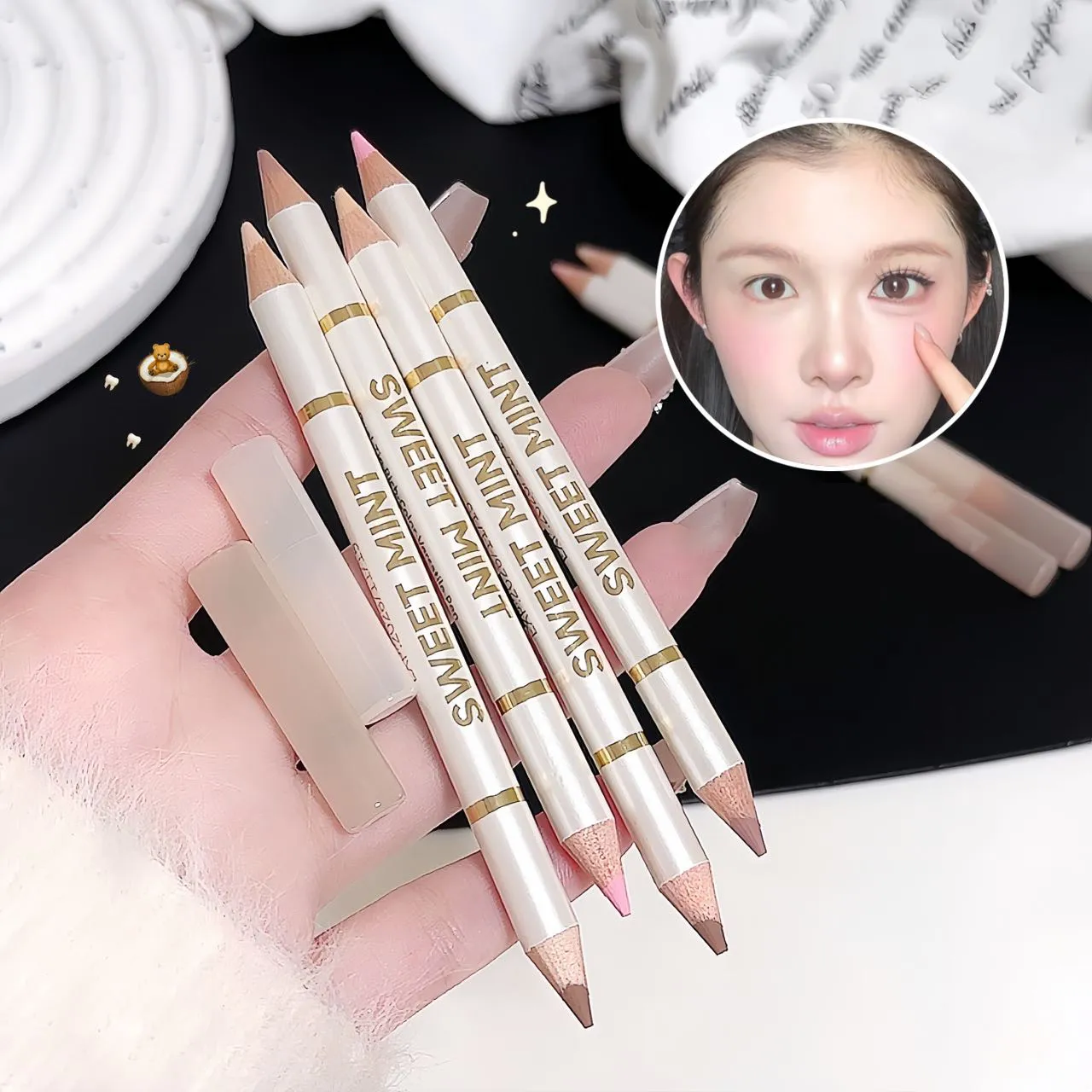 Matita per bachi da seta sdraiata Aegyo Sal a doppia estremità Illumina l'ombra naturale rosa nuda sotto gli occhi Evidenzia il trucco Matita per occhi beige opaca — image 5