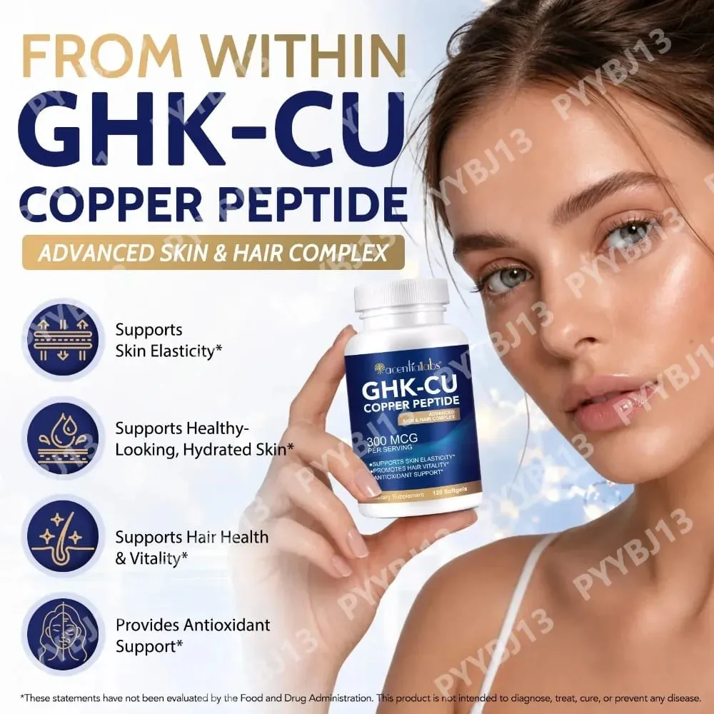 Natural Vegan Skin Hair Complex Supplements Liposomal GHK-Cu Copper Peptide Softgels Capsules 120pills with Biotin for Adults — image 3