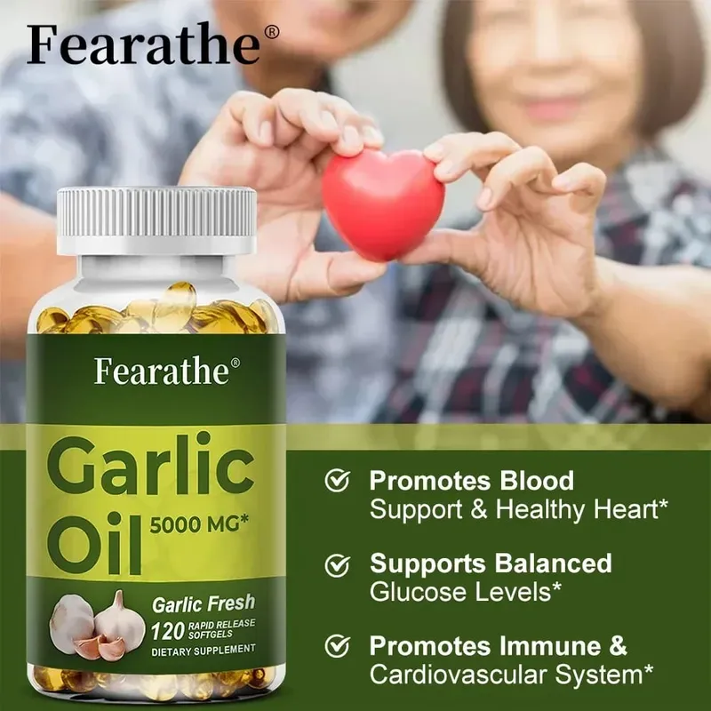 Olio di aglio Softgel 5000 Mg Circolazione cardiovascolare immunitaria Cuore Non aromatizzato Non OGM Integratore senza glutine — image 4