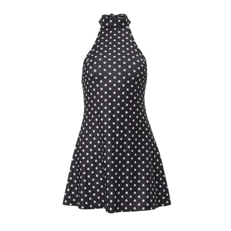 Polka Dot Short Dresses Women Elegant Off Shoulder Backless High Waist Halter Mini Dress Y2K Summer Fashion Club Party Vestidos