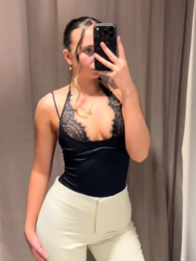 Sexy Lace Patchwork Camisole Top Women Fashion Sleeveless Backless Slim Short Vest 2026 Summer Lady Casual Daily Street Wear New — image 4