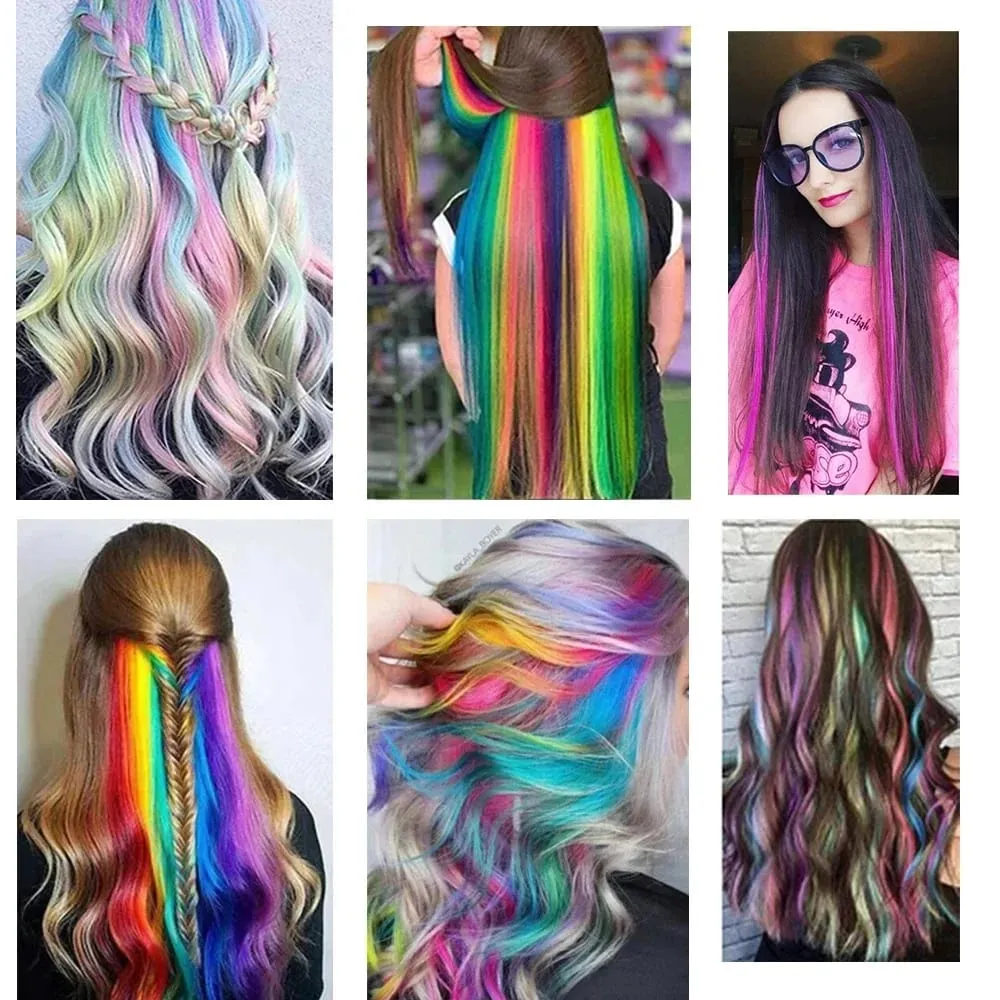Synthetic Clip In One Pieces Hair Extensions Straight Synthetic Hair Pieces 22Inch Long Ombre Hair Pink Purple Red Blue — image 7