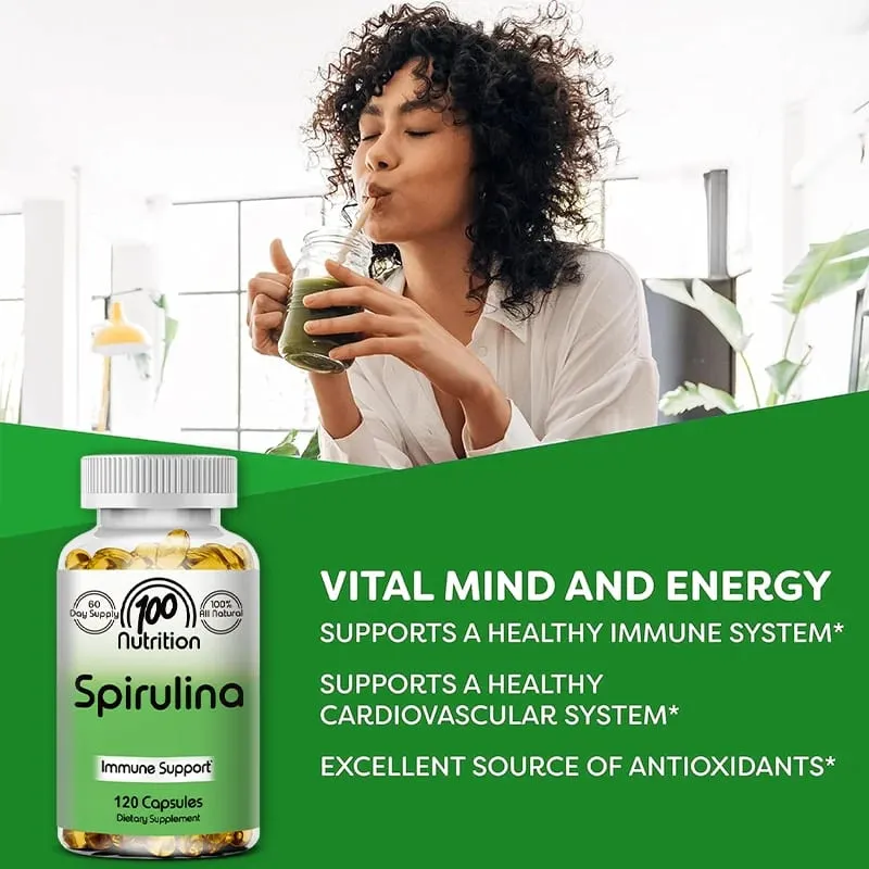 Organic Spirulina Capsules 700mg Supports Detoxification Immune Cardiovascular Health & Energy Antioxidant Vegan Non-GMO