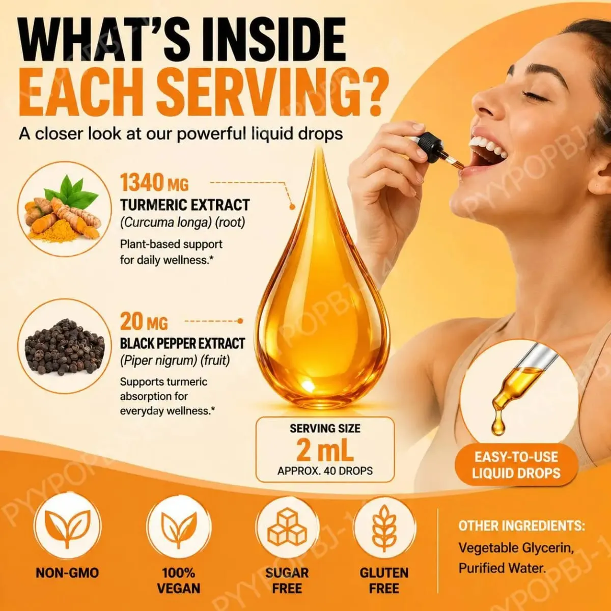 Acentialabs Turmeric with Black Pepper Liquid Drops for Natural Inflammatory Response Support 1340 Mg Turmeric Extract 60 ML