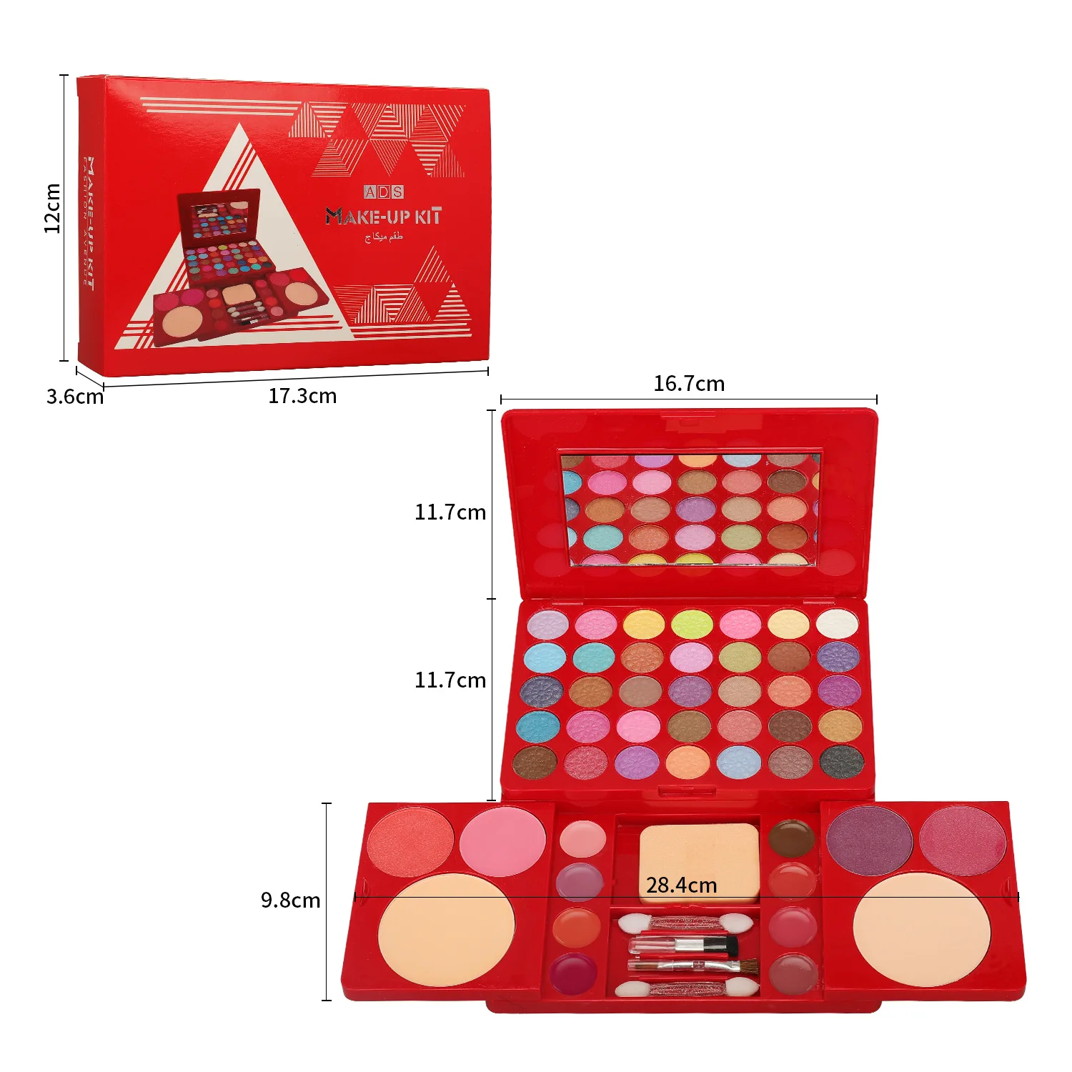 Kit de maquillage pour femmes, ensemble complet multifonctionnel tout-en-un, boîte rouge, 49 couleurs, visage, lèvres, ombre à paupières, surligneur, brosse, Palette de maquillage