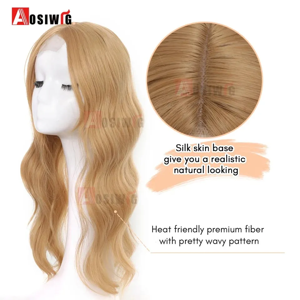 22 Inch Long Wavy Synthetic Hair Topper For Women Clip In Hairpiece Crown Hair Extension With Base Cover Thinning Hair Add Volum