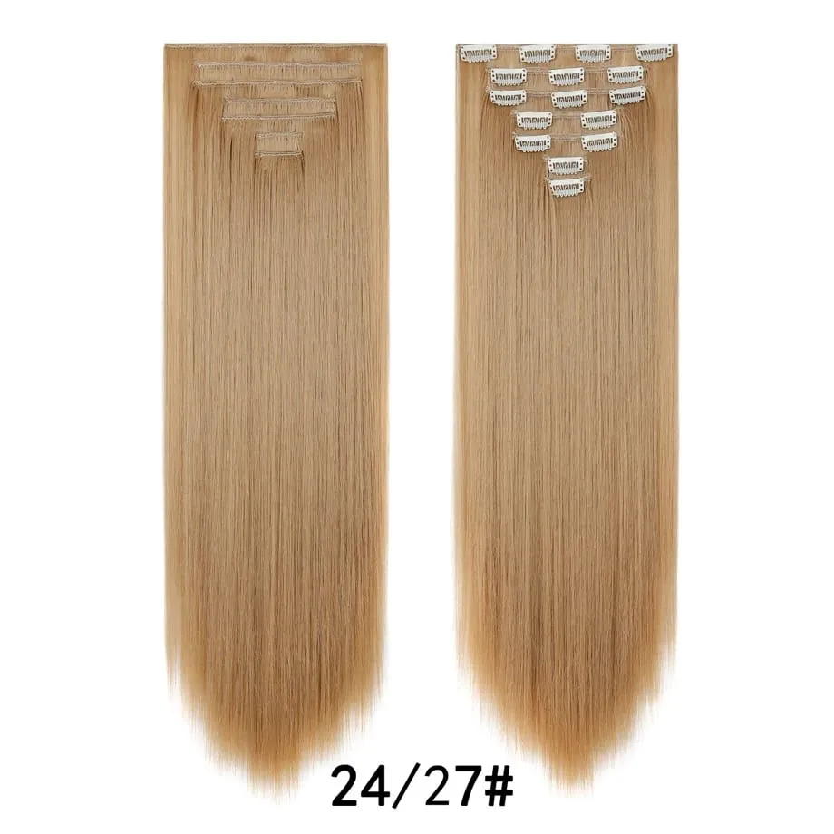 7 Pcs Clip in Hair Extensions 16 Clip in 24 Inch Straight Double Weft Synthetic Hair Extensions for Women Daily Hairstyle