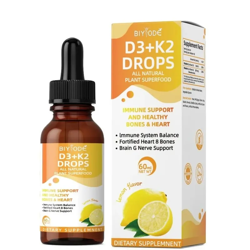 Vitamin D3 K2 Liquid Drops Calcium Absorption and Bone Support 1000 IU D3 with K2 Lemon Flavor 60 ml 30 Servings
