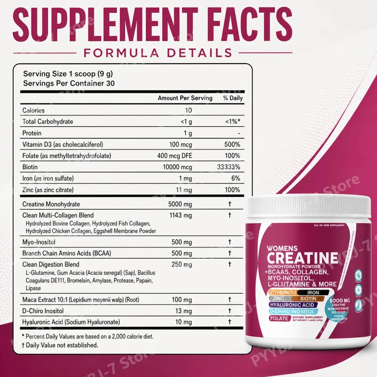 Female Creatine Powder Creatine Monohydrate Powder with BCAA & Amino Acids Daily Health and Nutrition Dietary Supplement — image 7