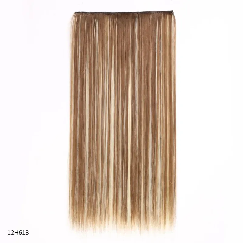 Hairpiece 5-Clips One Piece Clip-In Hair Extension Long Straight Hair Voluminous Natural Soft Synthetic Hair for Women Daily Use
