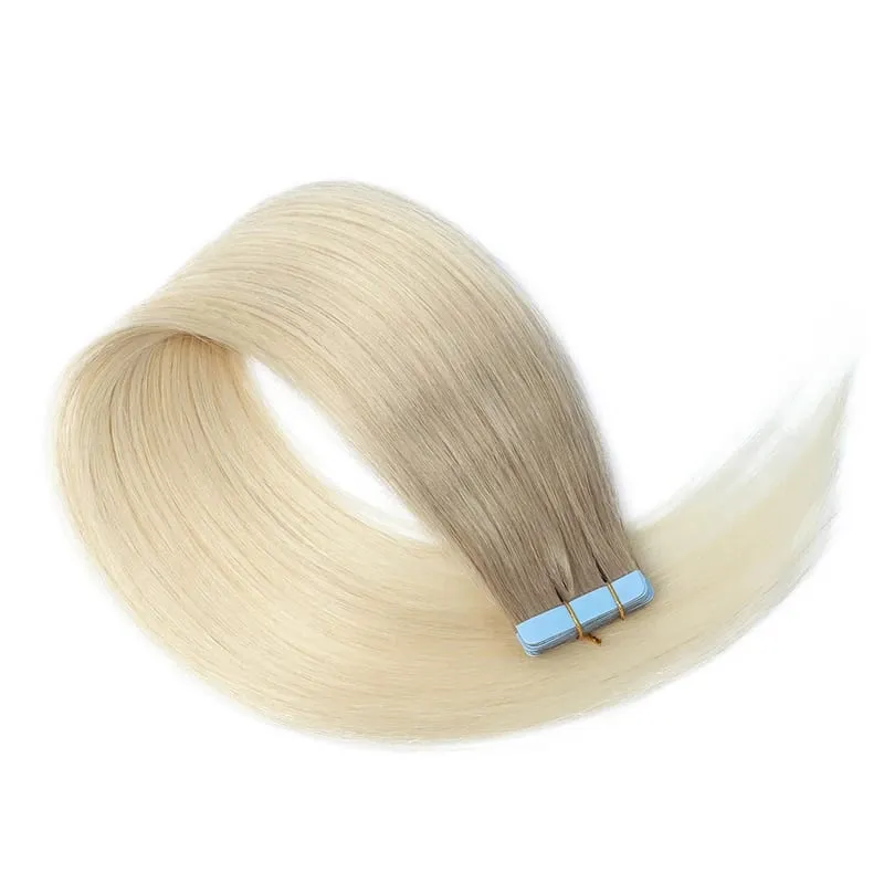 MRS HAIR Tape-In Hair Extensions 12-24 Inch 20pcs Natural Human Hair Real Extension T1B Gray Skin Weft Adhesive Tape Ins